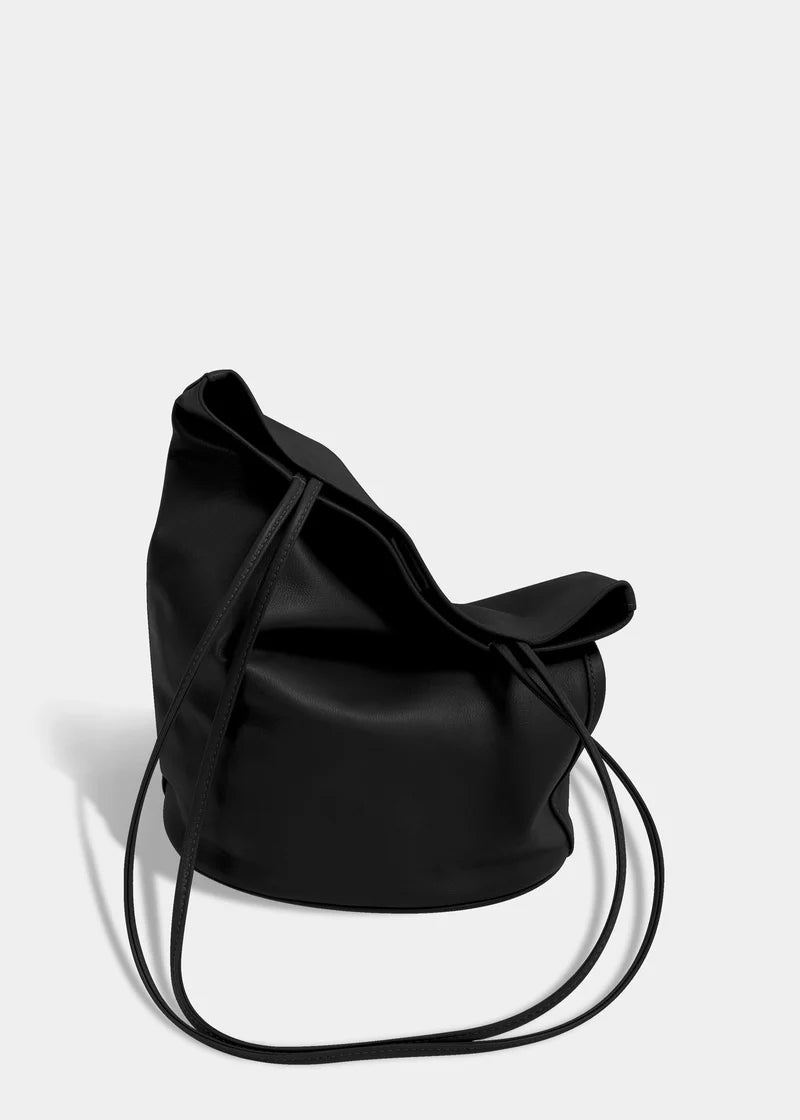 Slim Lambskin Oval Bucket in Black