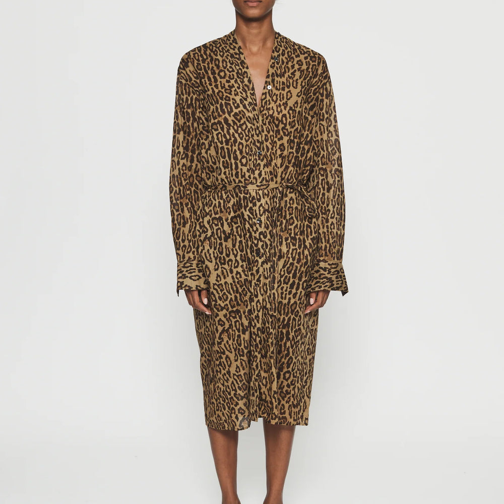 
                  
                    Collarless Shirt Dress in Leopard
                  
                