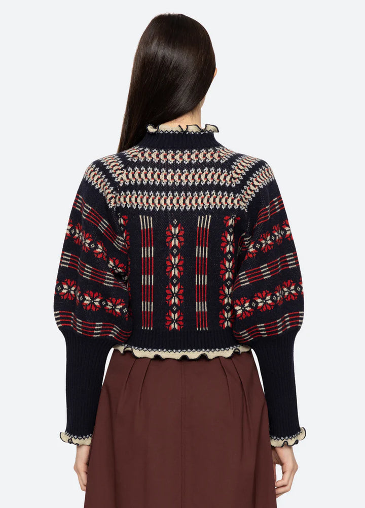 
                      
                        Ayala Cardigan in Navy & Red
                      
                    