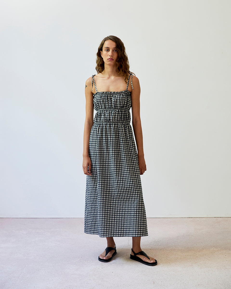 Cece Gingham Dress in Black -White