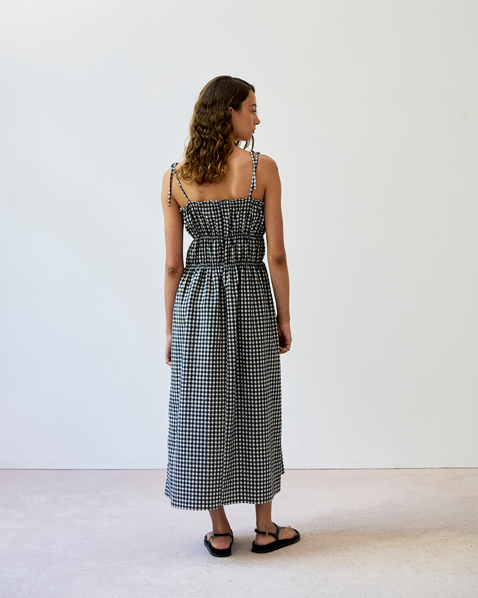 Cece Gingham Dress in Black -White