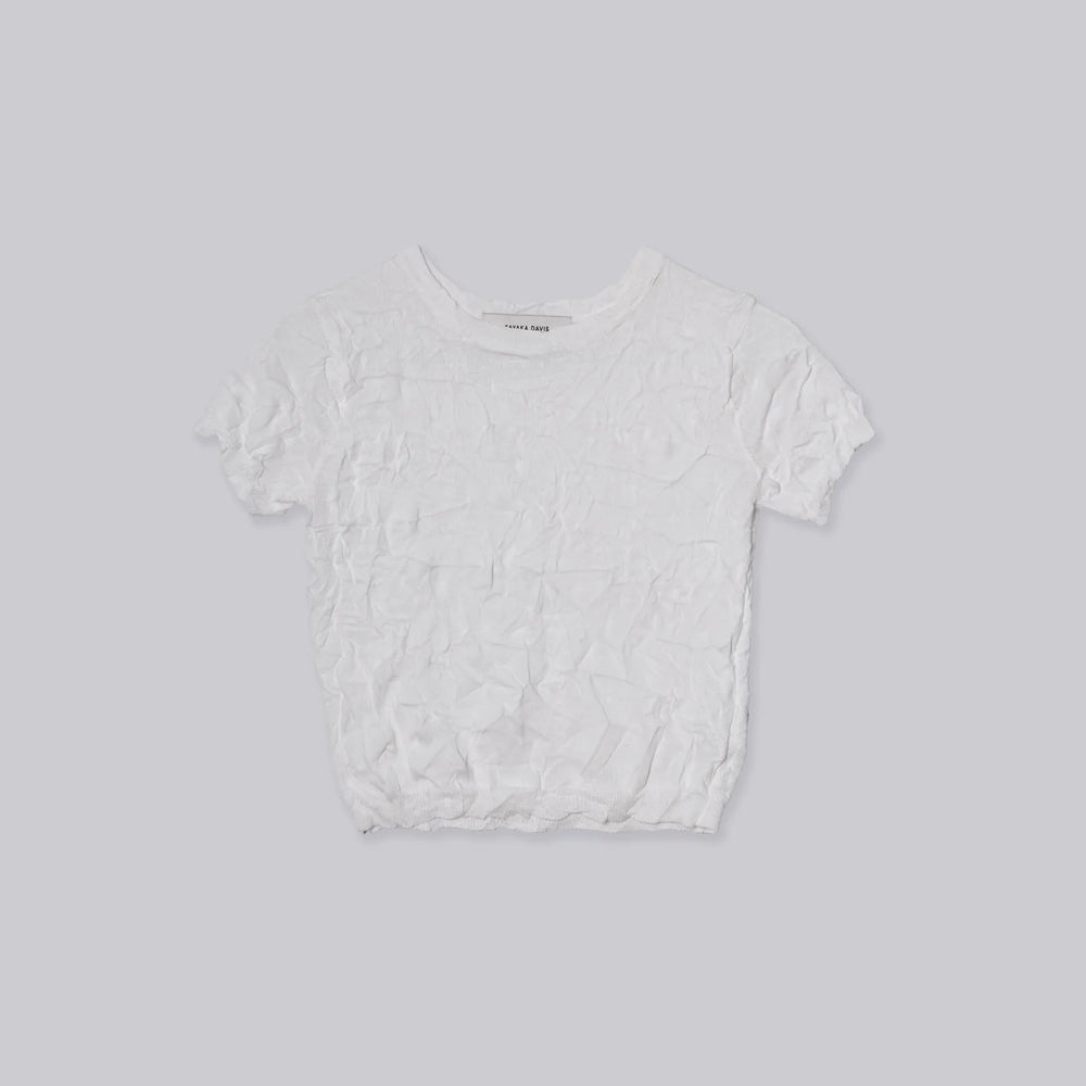 Crinkle Petite Knit Tee in White