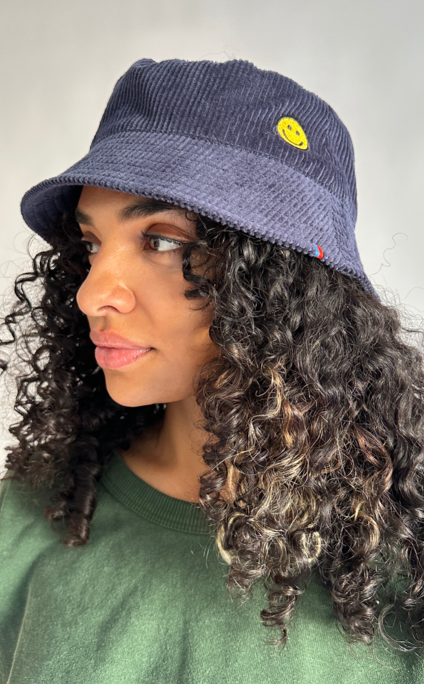 Smile Bucket Hat - Navy Corduroy