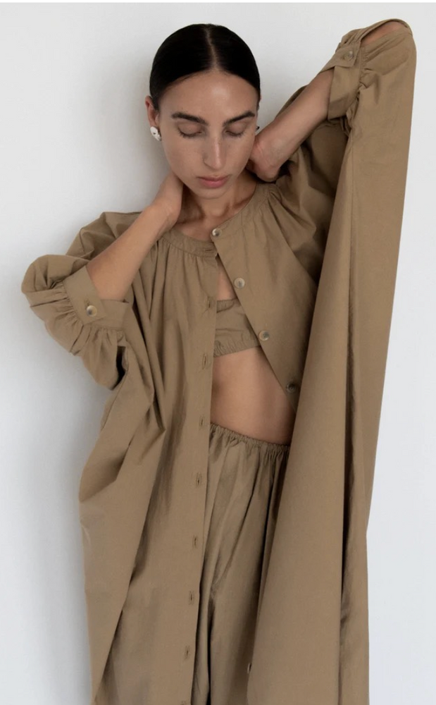 Button Front Kaftan in Taupe