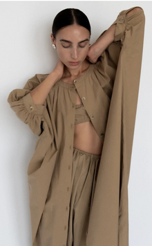  Button Front Kaftan in Taupe