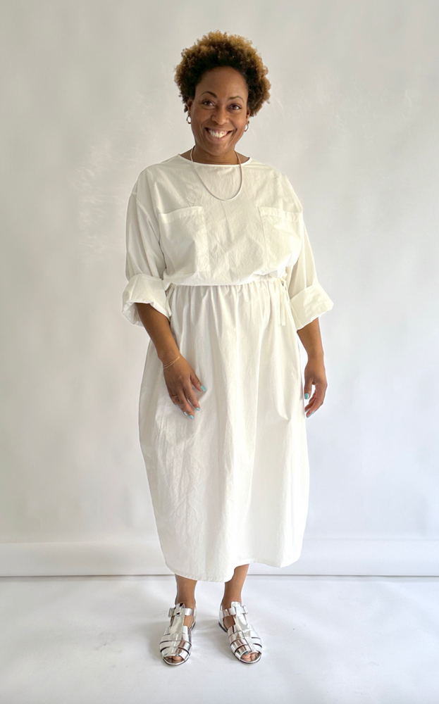 Drawstring Pocket Dress in Off White