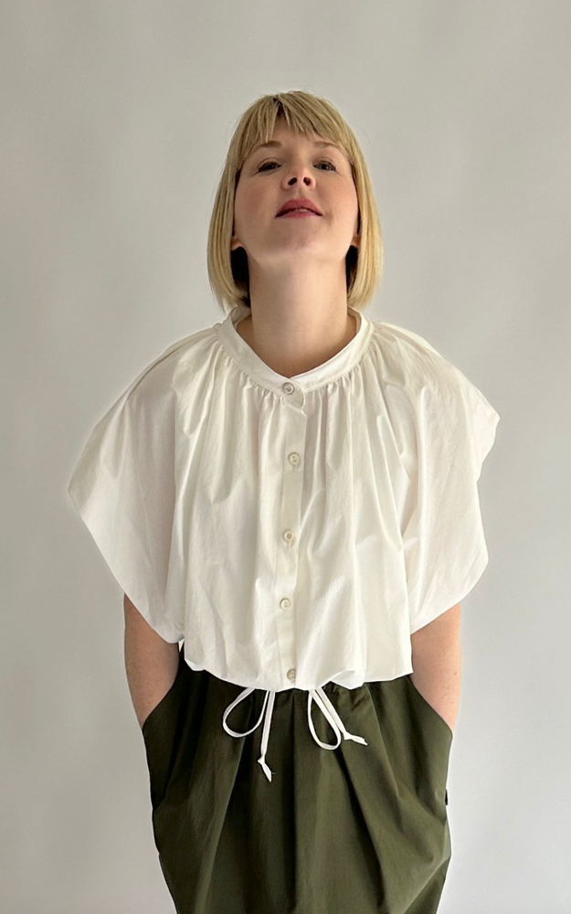 
                      
                        Pleated Drawstring Top in Off White
                      
                    