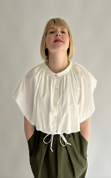  Pleated Drawstring Top in Off White