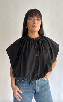  Pleated Drawstring Top in Black