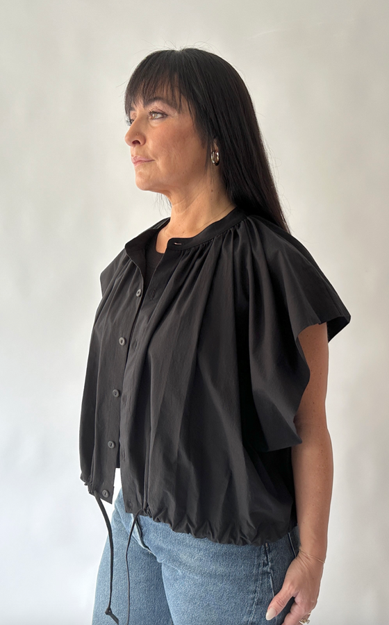 Pleated Drawstring Top in Black