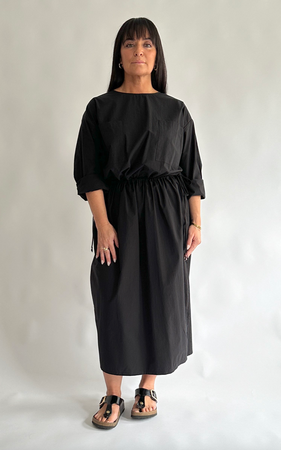 Drawstring Pocket Dress in Black