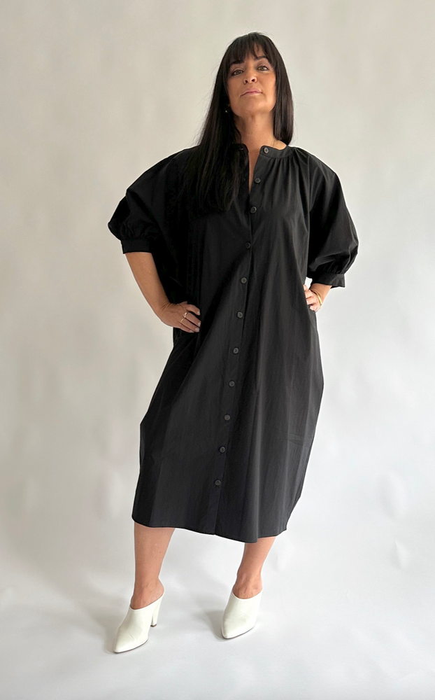 Button Front Kaftan in Black