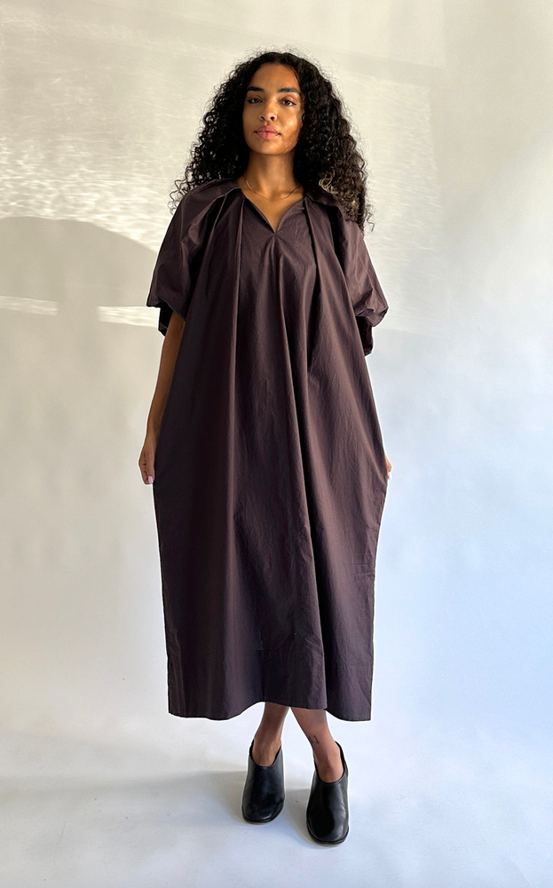 Tucked Cocoon Dress in Eggplant