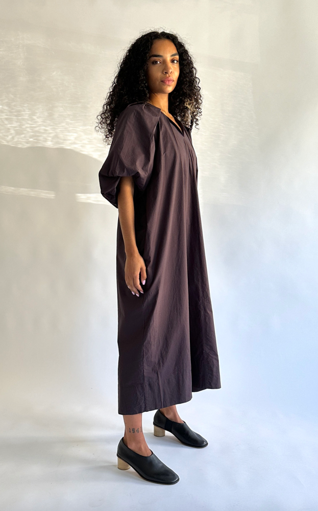 Tucked Cocoon Dress in Eggplant