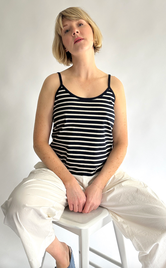 The Spaghetti Tank in Navy/Cream