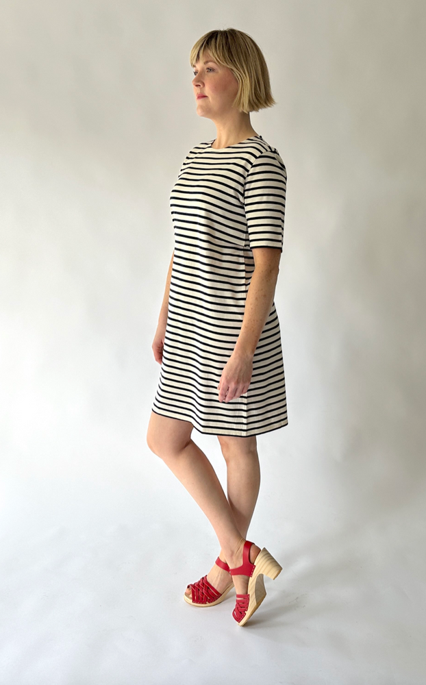 
                      
                        The Tee Dress in Cream/Navy
                      
                    