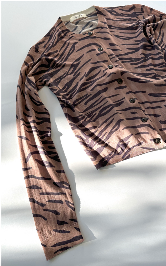 Tiger Print Crew Cardigan