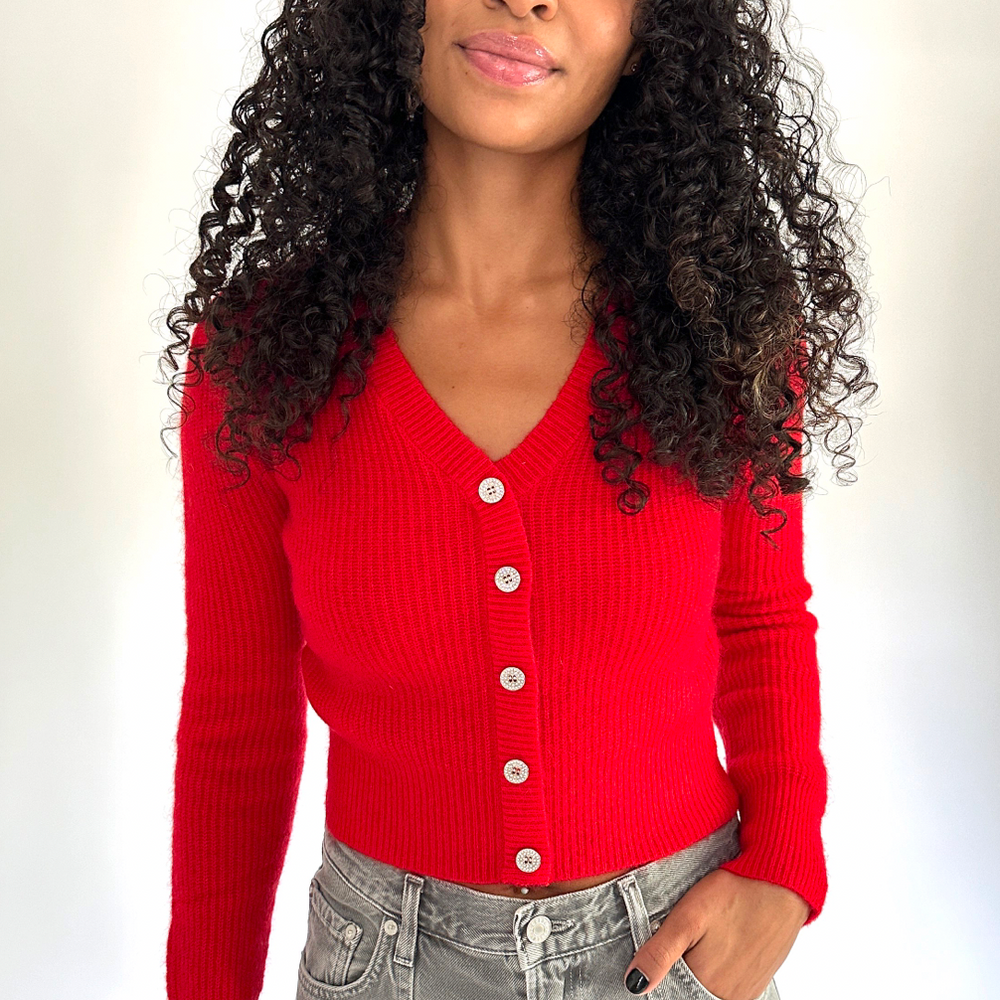 
                      
                        Cropped Mohair Cardigan in Red
                      
                    