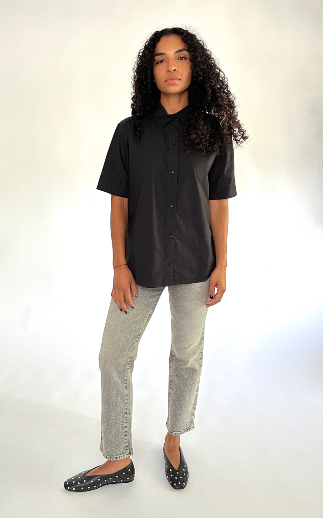 Ali Short Sleeve Button Down in Black