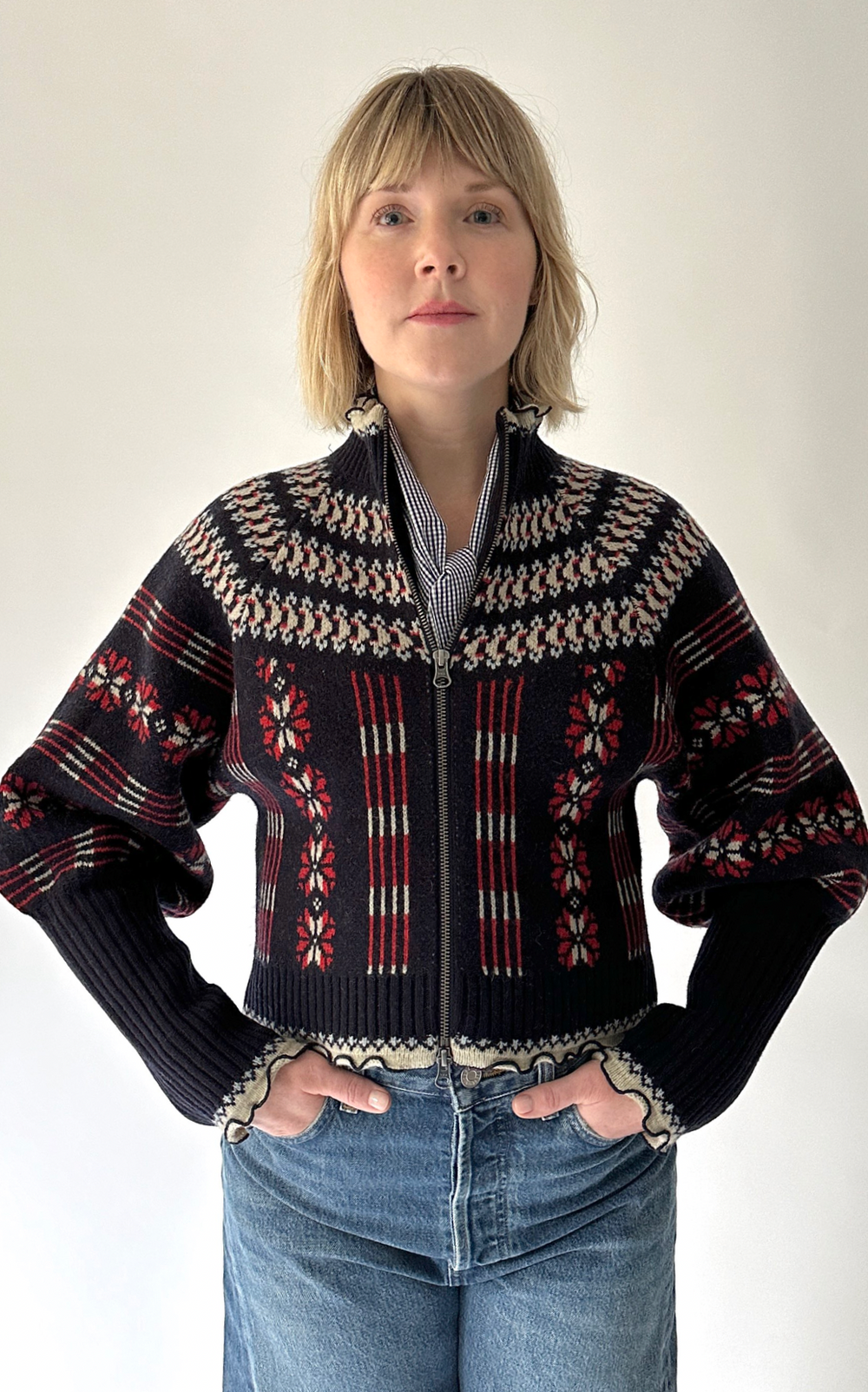 Ayala Cardigan in Navy & Red