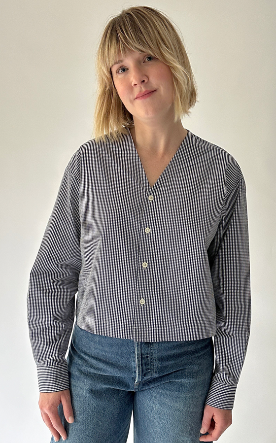 Rose Woven Top in Navy Check