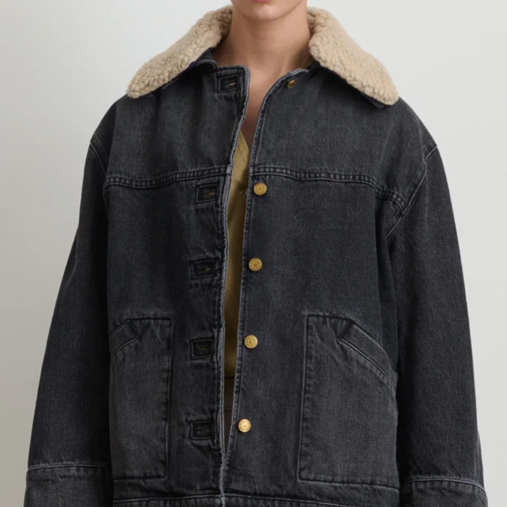 Stadium Jacket with Collar in Stil Black / Oatmeal