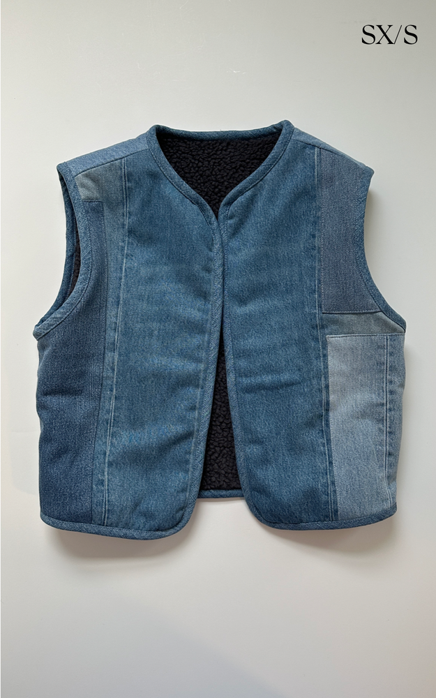 
                      
                        Reversible Reworked Denim and Sherpa Vest
                      
                    