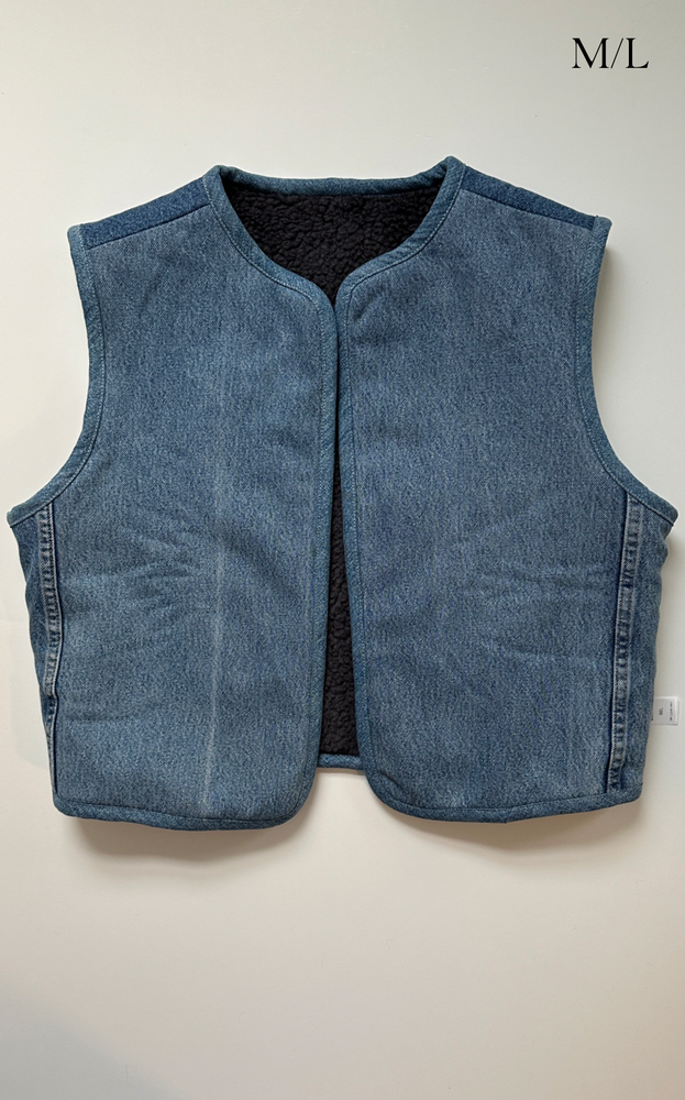 
                      
                        Reversible Reworked Denim and Sherpa Vest
                      
                    