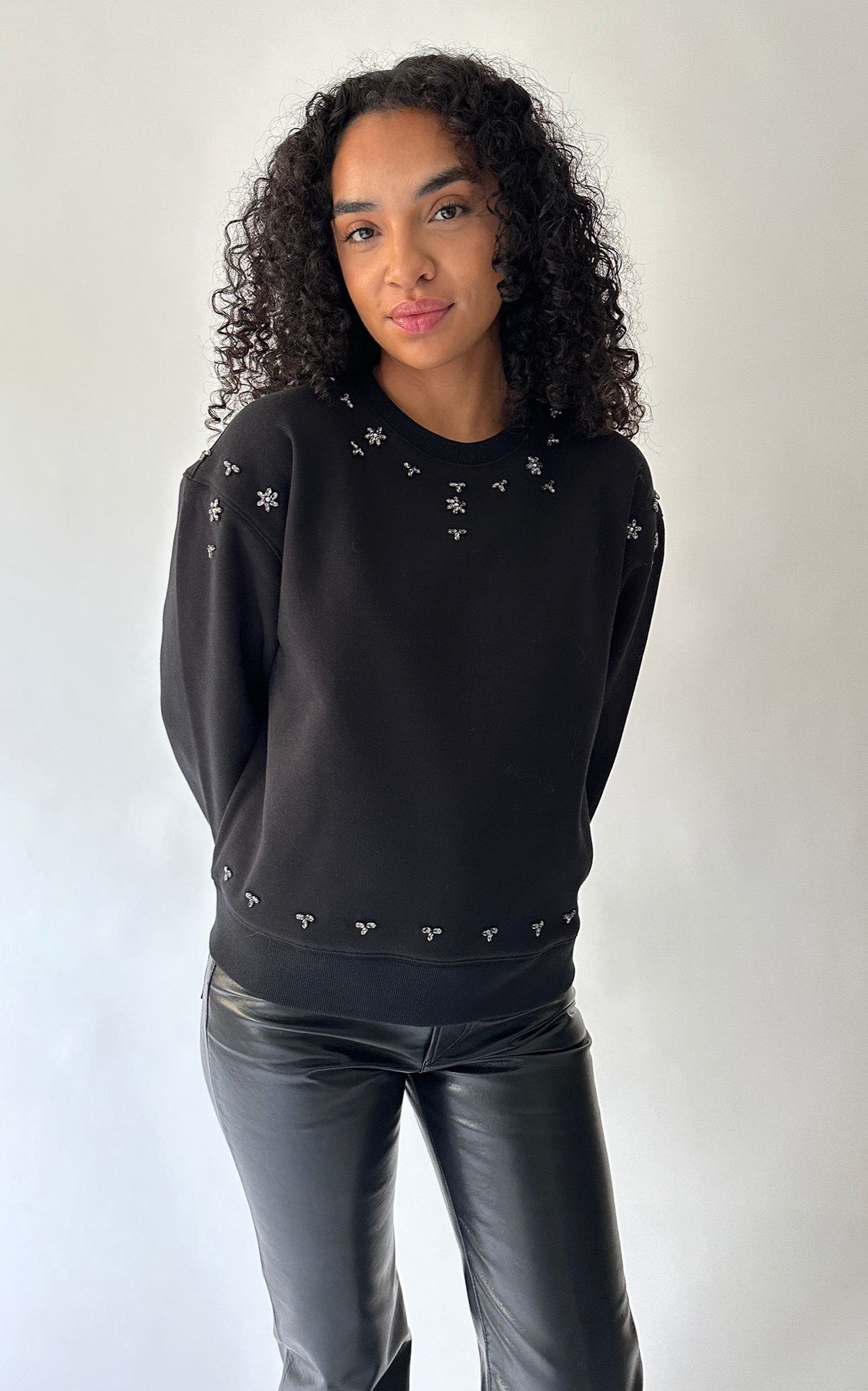 Caryl Beaded Sweatshirt in Black