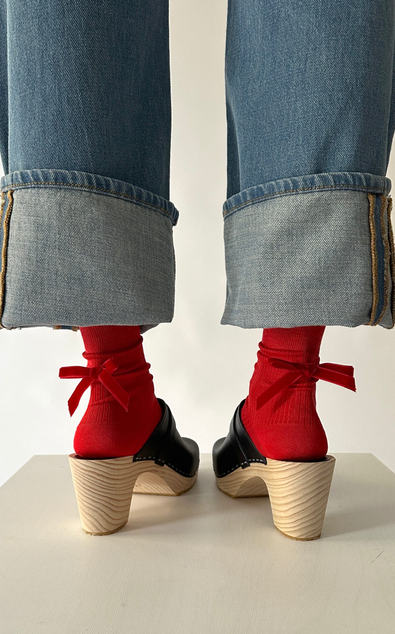 Velvet Bow Ankle Sock in Red