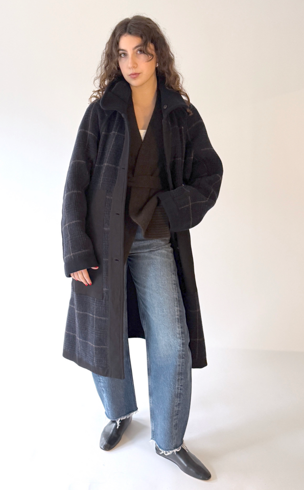 Reversible Tambura Wool Trench in Navy / Brown