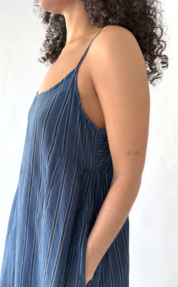 Slip Dress in Indigo Stripe