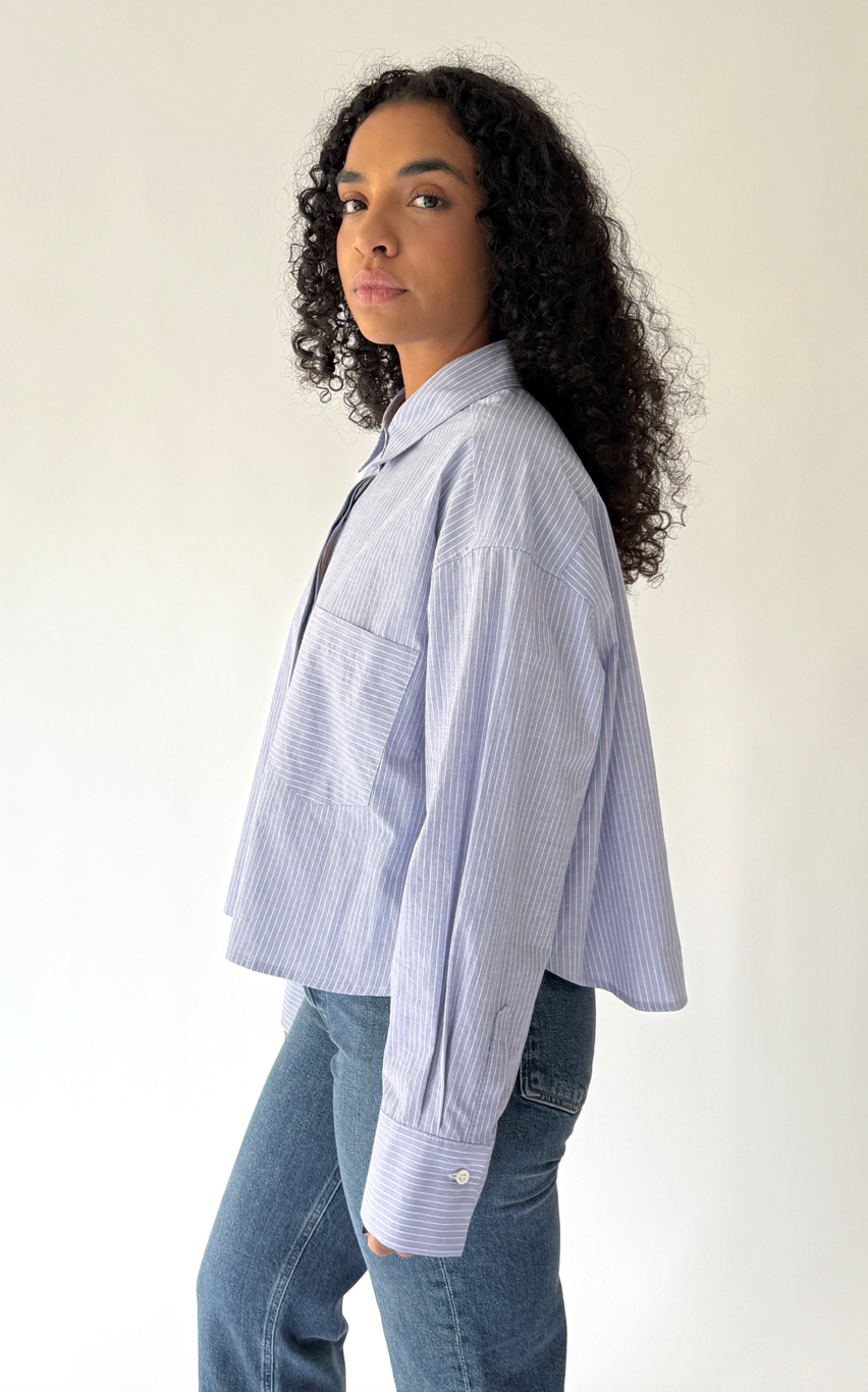 Cropped Boyfriend Shirt in Typewriter Stripe