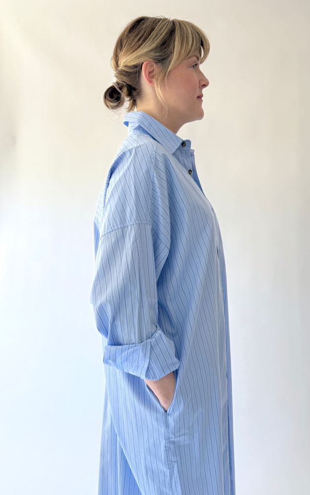 Phoebe Dress in Aqua Stripe