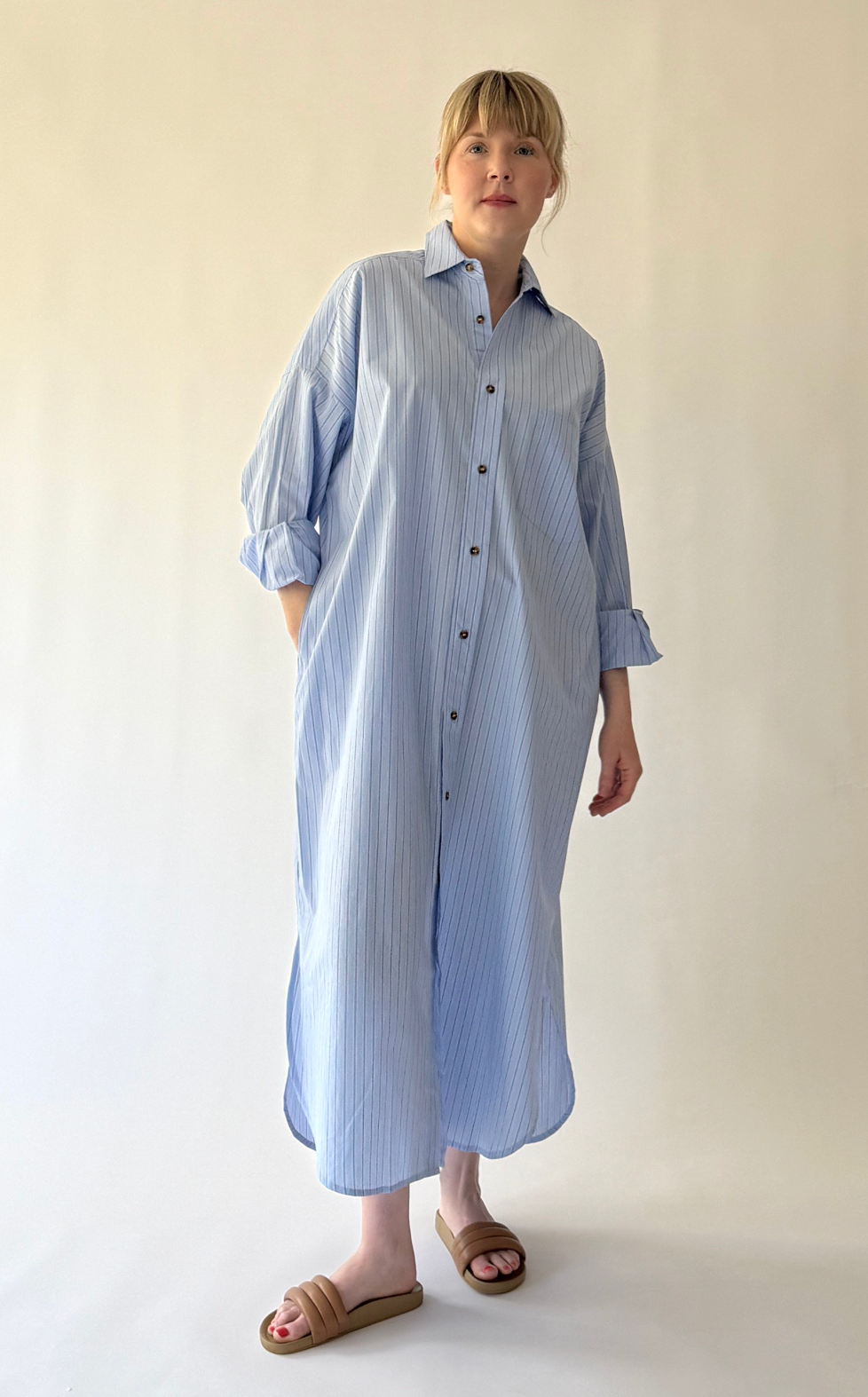 Phoebe Dress in Aqua Stripe