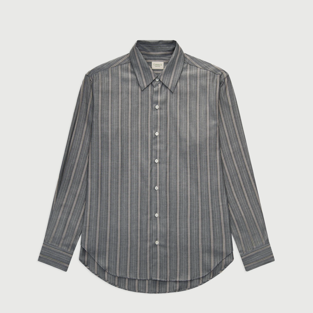 La Shirt Classica in Grey Stripe Cotton Flannel