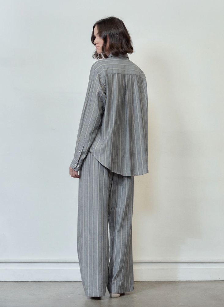 La Shirt Classica in Grey Stripe Cotton Flannel