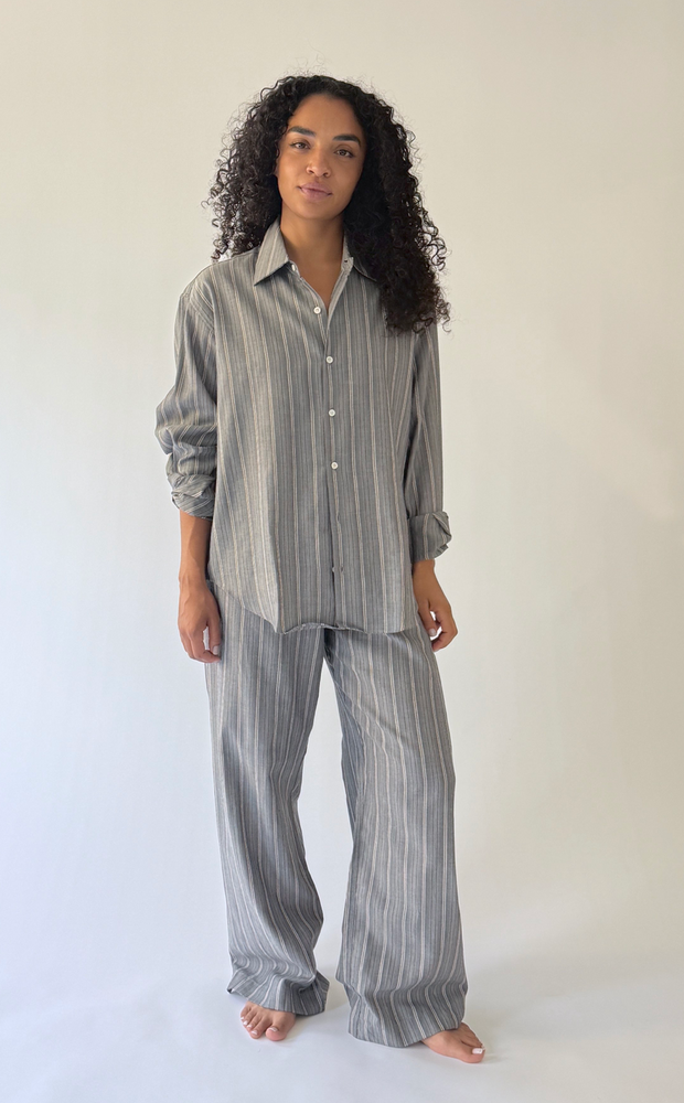 
                  
                    La Shirt Classica in Grey Stripe Cotton Flannel
                  
                