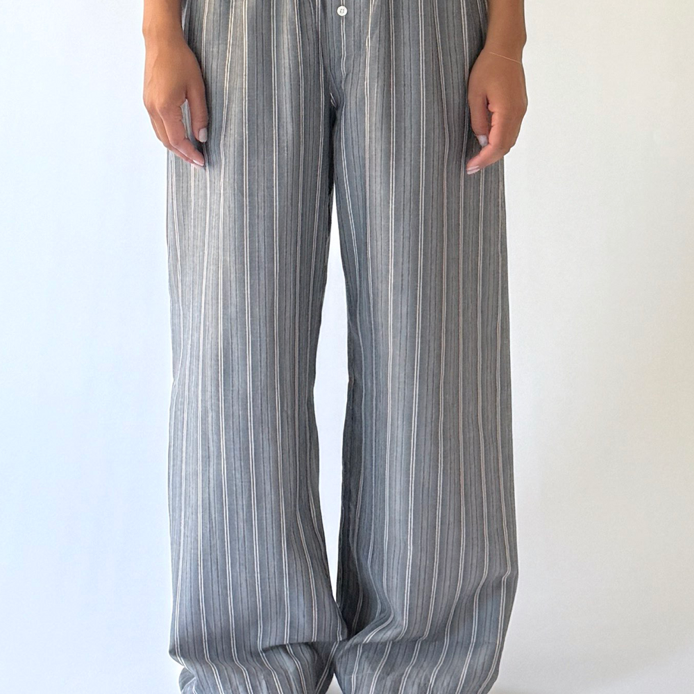 
                  
                    La Boxer Alta Pant in Grey Stripe Cotton Flannel
                  
                