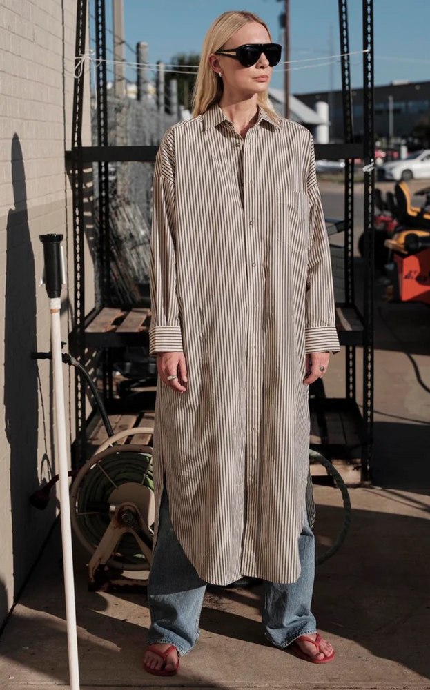 Phoebe Shirt Dress in Khaki Stripe