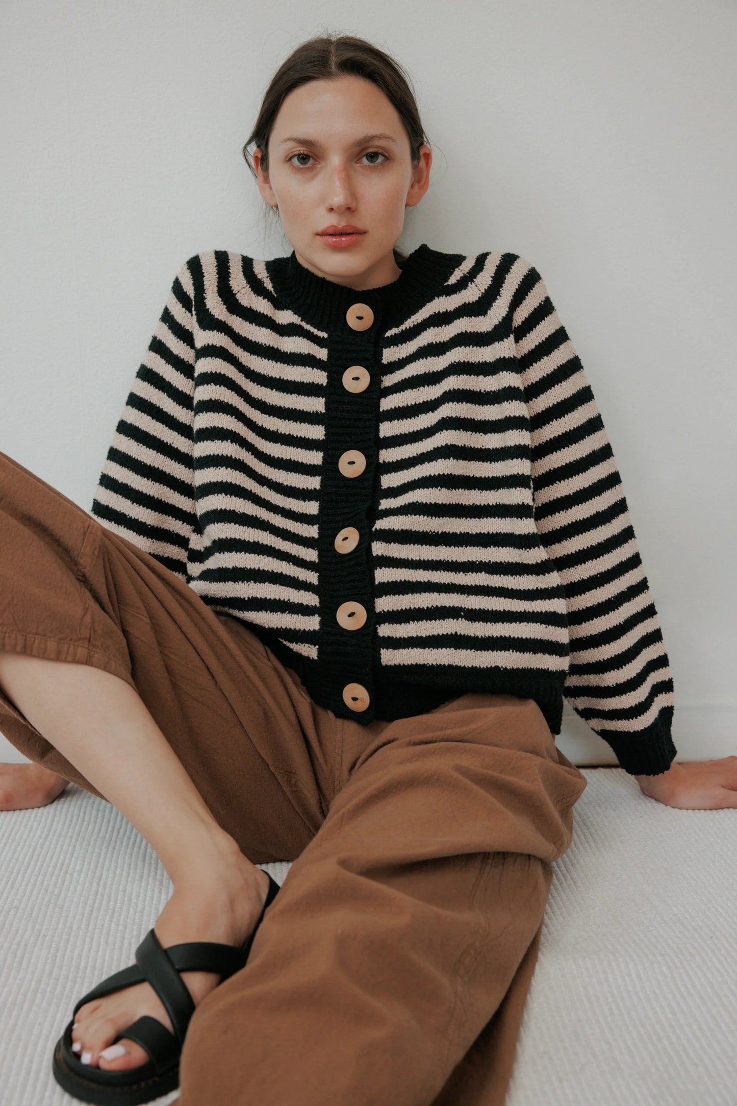 Stripe Bomber Cardigan in Black / Cream