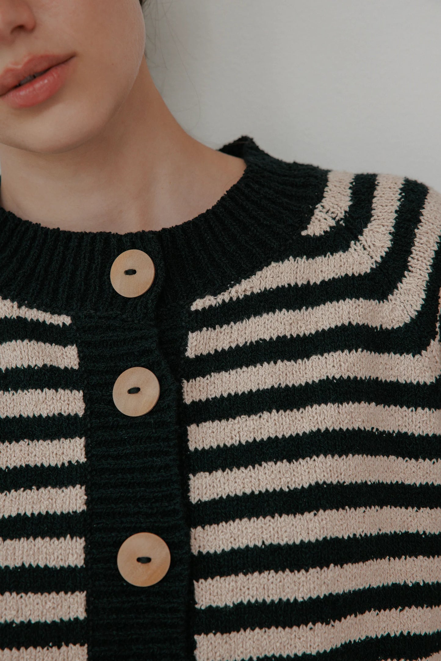 Stripe Bomber Cardigan in Black / Cream